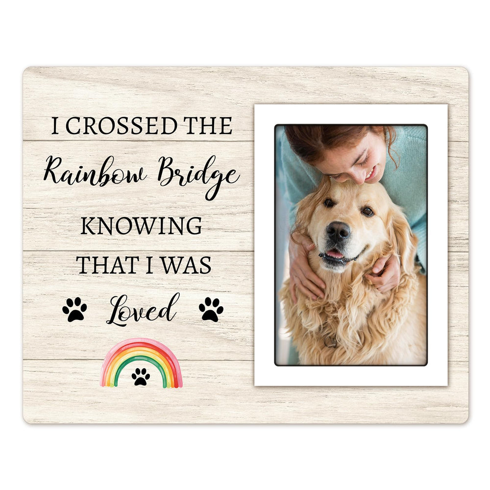 Spricoz Rainbow Bridge frame front view—a warm pet memorial for cherished dog memories.