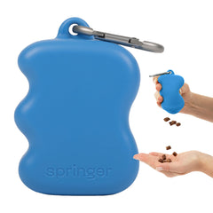 Springer dog treat pouch blueberry open demonstrates easy dispensing for quick rewards