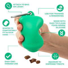 Springer dog treat pouch with carabiner-green for secure on-the-go rewards.