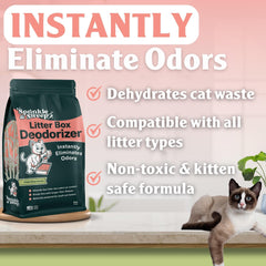 Sprinkle & Sweep deodorizer being sprinkled to control litter box odors on contact.