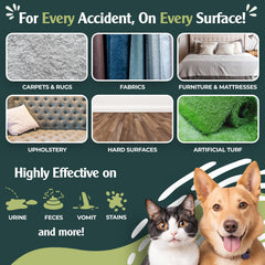 Sprinkle & Sweep dog urine carpet spray shows surface-wide stain treatment