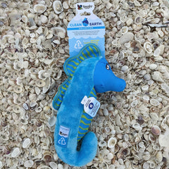 Spunky Pup Clean Earth Seahorse toy side view showing easy-to-hold design.
