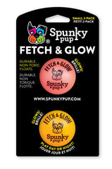Spunky Pup fetch ball glow-in-the-dark for better night-time play and visibility.
