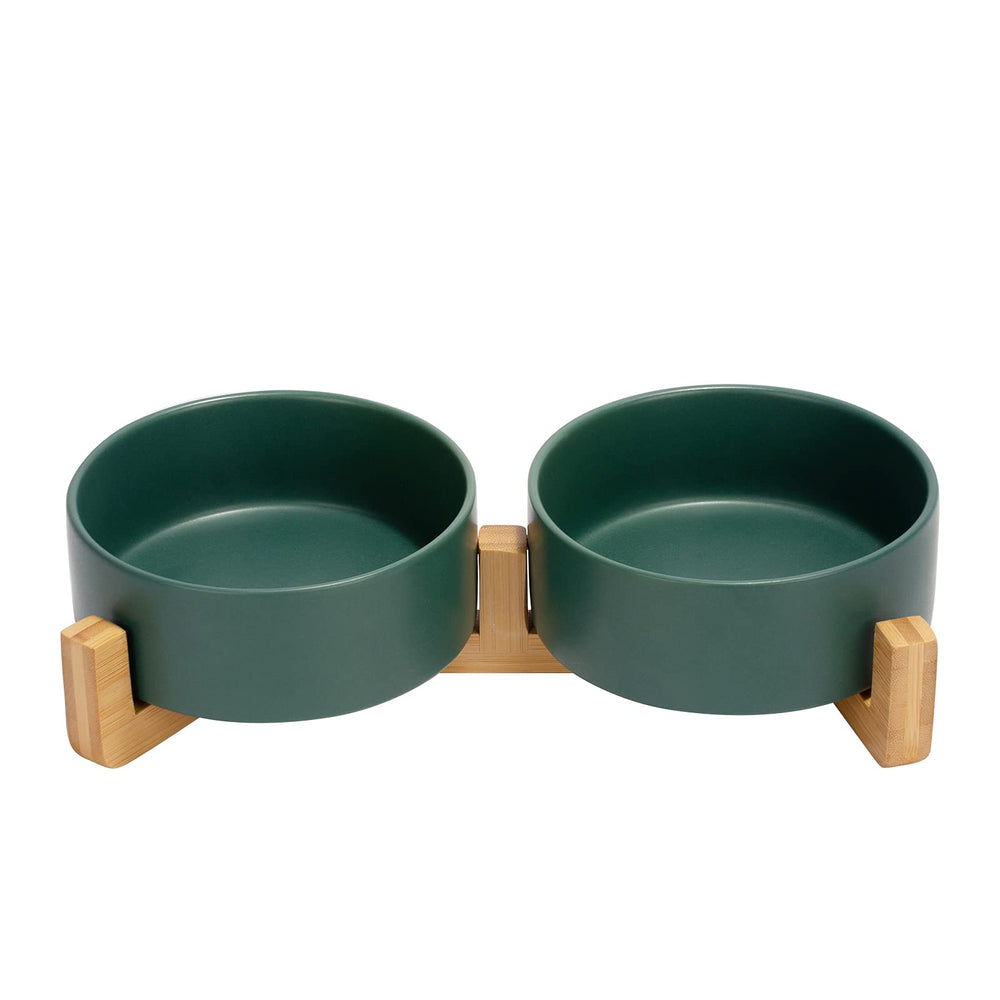 SPUNKYJUNKY ceramic-bowl-wood-stand-green for spill-free dining