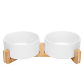 SPUNKYJUNKY ceramic dog-cat bowl with wood stand elevates meals for comfortable posture