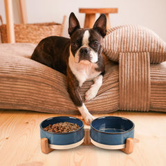 SPUNKYJUNKY wooden stand with bowls, top view, spill-free dining on a stable base
