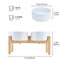 SPUNKYJUNKY bamboo stand elevated dog bowls view highlights sturdy stability for quiet meals