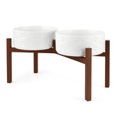 SPUNKYJUNKY ceramic elevated dog bowl close-up demonstrates hygienic non-porous surface