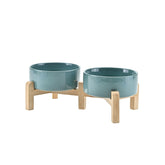 SPUNKYJUNKY elevated ceramic 5-1 inch bowl on bamboo stand for small pets