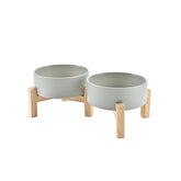 SPUNKYJUNKY elevated ceramic bowls grey front view supports comfortable feeding height