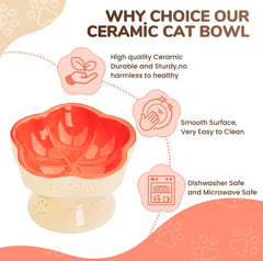 S&Q'S CERAMICS microwave-safe cat bowl orange facilitates quick reheating and cleaning.