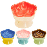 S&Q'S CERAMICS raised cat bowl orange stand reduces neck strain during meals.