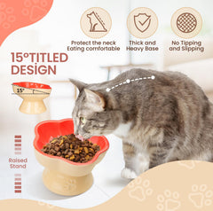 S&Q'S CERAMICS whisker-friendly bowl orange minimizes whisker fatigue during feeding.