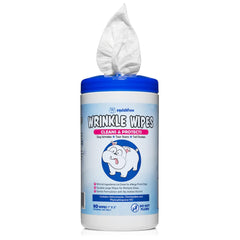 Squishface Wrinkle Wipes packaging with sealing lid preserves moisture for easy use.
