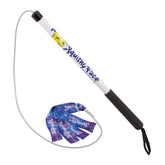 Squishy Face Studio Flirt Pole V2 with lure in purple-blue tie-dye enables active dog entertainment.