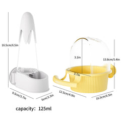 SQUSIMEI No Mess Bird Feeder Water Dispenser Set top view highlights anti-splash design for cleaner cages.