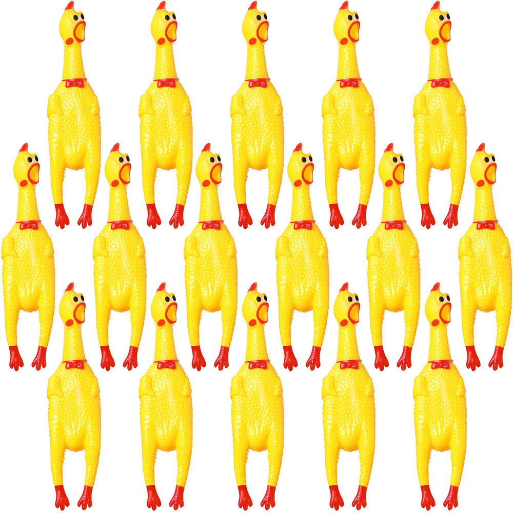 Sratte 16-pack screaming rubber chickens shown for bulk play and laughter