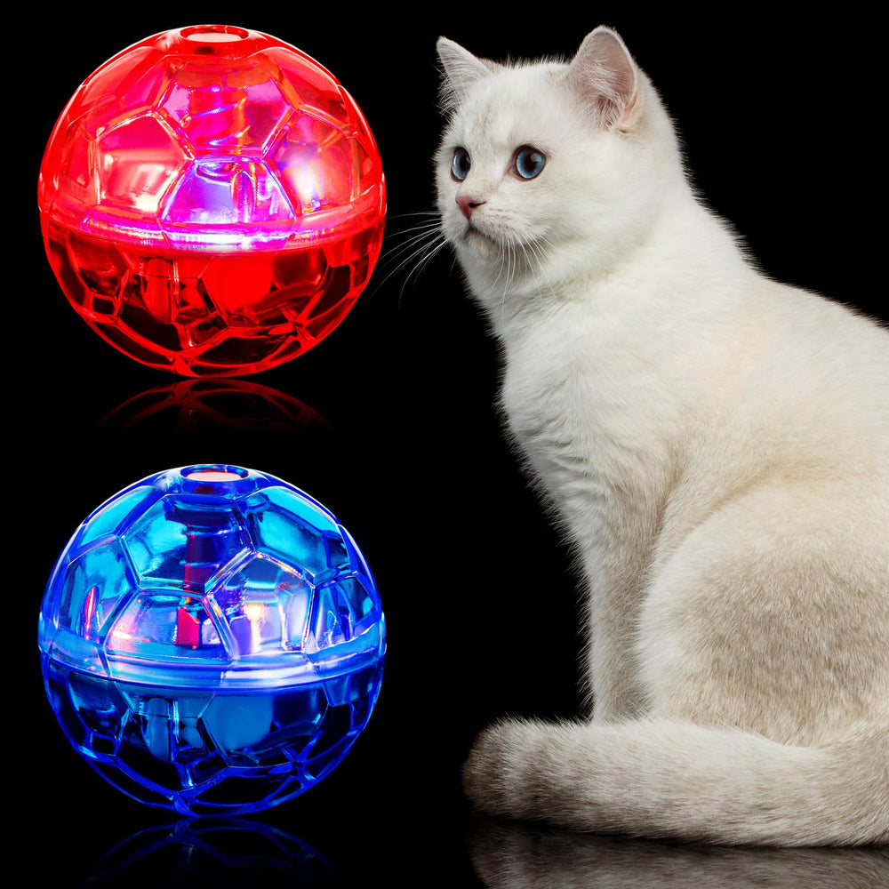 Sratte cat ball package content shows two motion-activated glow toys for indoor play.