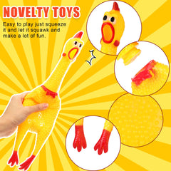 Sratte chicken toy with detachable head for easy shriek device replacement.