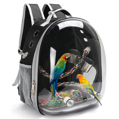 SSAWcasa bird backpack carrier front view showing transparent window for outdoor scenery