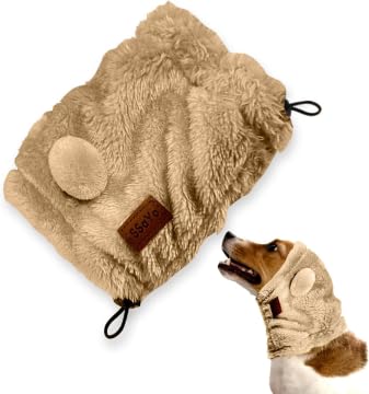 SSaYo dog ear muffs on brown ears provide noise protection during fireworks.