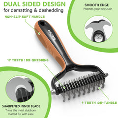 Staltwo Deshedding Brush 17-teeth side thin and deshed loose fur.