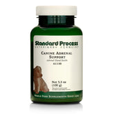 Standard Process Canine Adrenal Support label closeup highlighting natural ingredients for adrenal health.