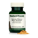 Standard Process Canine Whole Body Support tub shows daily multisystem nutrition for dogs.