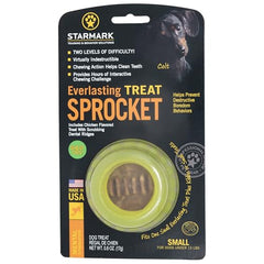 Starmark Everlasting Sprocket Small treat compartment open for stuffing treats.
