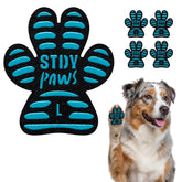 Steady Paws paw grips on hardwood floor provide secure traction for senior dogs