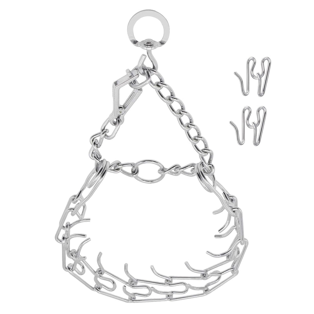 STEHEALTH prong pinch collar with quick-release buckle for easy on/off during walks.