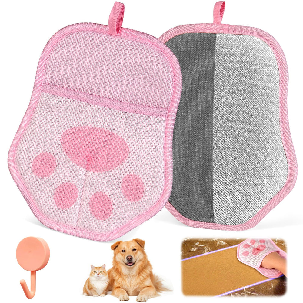 Steinfinit pet hair removal gloves pink on hand removes hair from clothing