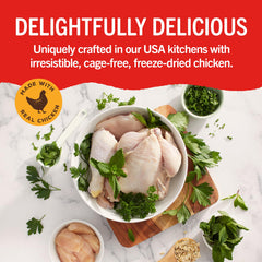 Freeze-dried cage-free chicken shown in Stella & Chewy's Dental Delights for protein flavor.