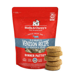 Stella & Chewy's Simply Venison Patties packaging — premium freeze-dried dinner for picky eaters.