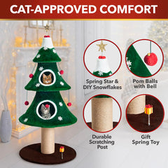 Stephan Roberts cat Christmas tree alpine plush condo provides cozy nap sanctuary