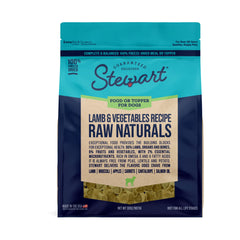Stewart Raw Naturals freeze-dried lamb and vegetables ready to serve as a complete meal.