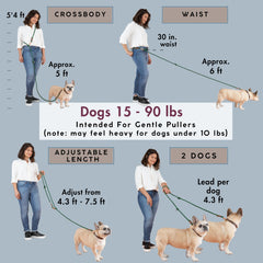 Sticks N' Bones Co Hands Free Dog Leash — Adjustable 4.3–7.5 ft, Dual Handle, 2-Dog Compatible