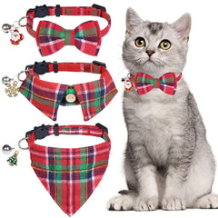 STMK Christmas cat collar bow tie bell close-up shows festive safety and adjustable fit.