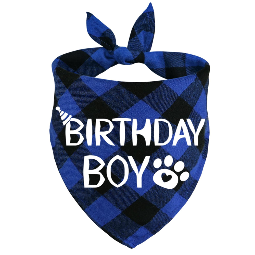 STMK dog birthday bandana with plaid design for stylish birthday photos.