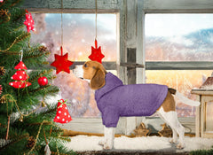 Stpiatue dog hoodie side angle shows cozy fleece and stretchable cuffs for comfy movement.