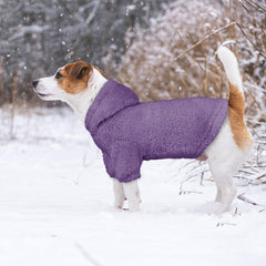 Stpiatue fuzzy dog sweater large purple-l back view shows full back warmth