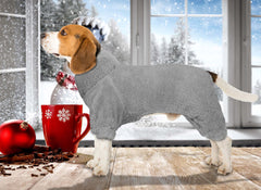Stpiatue fuzzy pajamas turtleneck grey xxs back view highlights snug warmth