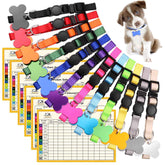 Stpiatue upgraded puppy collars in 12 bright colors aid quick litter identification.