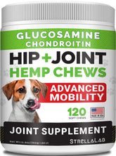 STRELLALAB hemp chews for dogs jar front showing joint support packaging