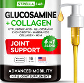 STRELLALAB Liquid Glucosamine for Dogs bottle pour enables easy dosing for mobility support.