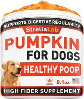 STRELLALAB Pumpkin for Dogs with powder in a bowl supports digestion and firmer stool