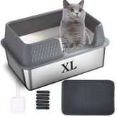 Suhaco side-entry large stainless steel litter box with spacious interior for medium to large cats