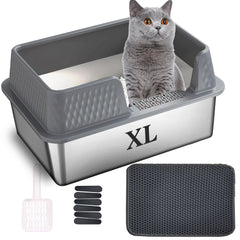 Suhaco side-entry large stainless steel litter box with spacious interior for medium to large cats