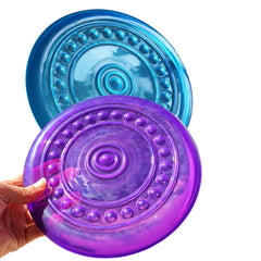 SUHEEUS dog flying disc blue, high-visibility outdoor fetch toy.