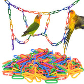 Sukh rainbow C-links pack-assembly showcases vibrant connectors for DIY bird toys and cage enrichment.